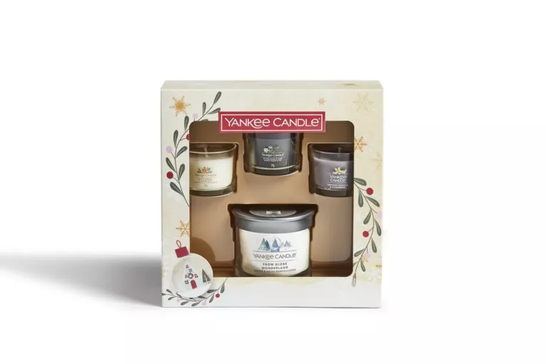 YANKEE CANDLE - zestaw SNOW GLOBE WONDERLAND na prezent 3 mini świece zapachowe+TUMBLER