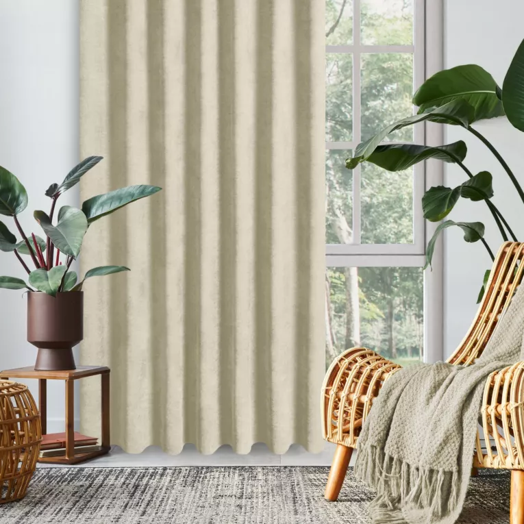 Zasłona jasnobeżowa z tkaniny welurowej 160x280 cm taśma - Dora