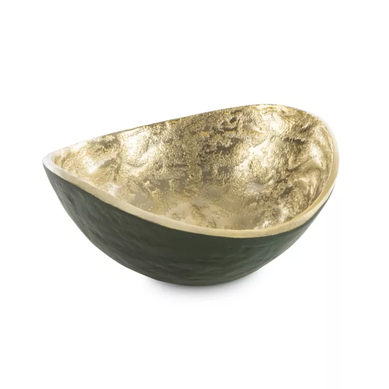 Metalowa misa PEDRO o falujących brzegach zielono-złota