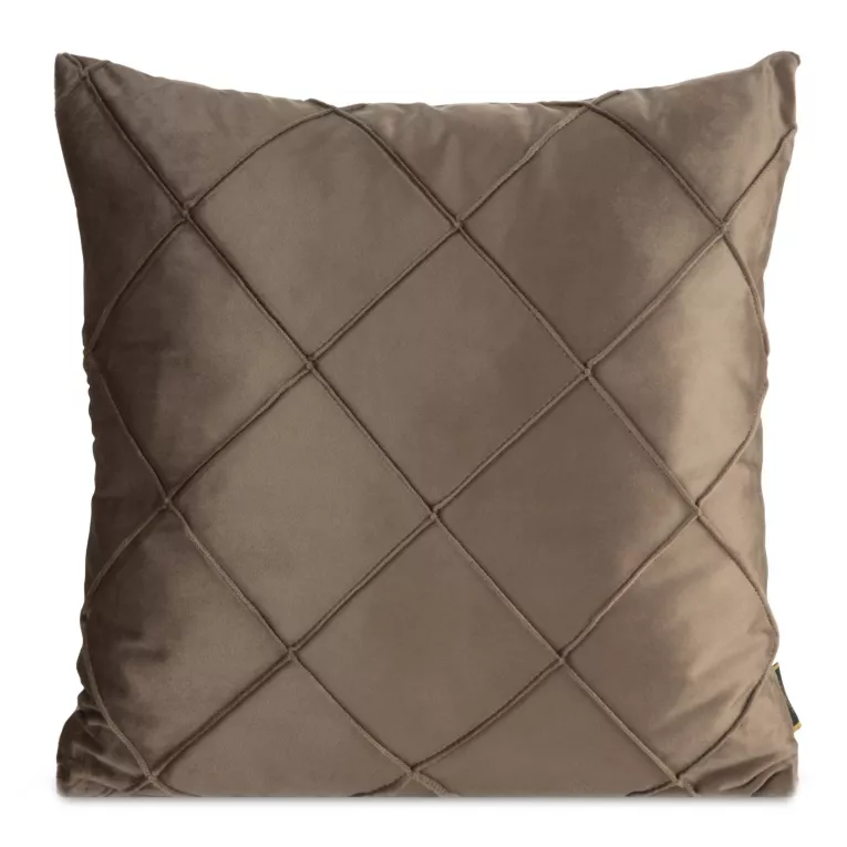 Poszewka na poduszkę 45x45 cm welwetowa jasnobrązowa z geometrycznym przeszywanym wzorem NALA Eurofirany Premium
