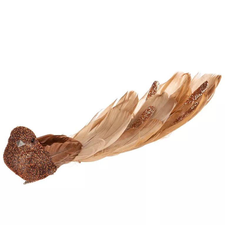 Ozdoba choinkowa PTAK z pięknymi piórami i dodatkami lśniącego brokatu
