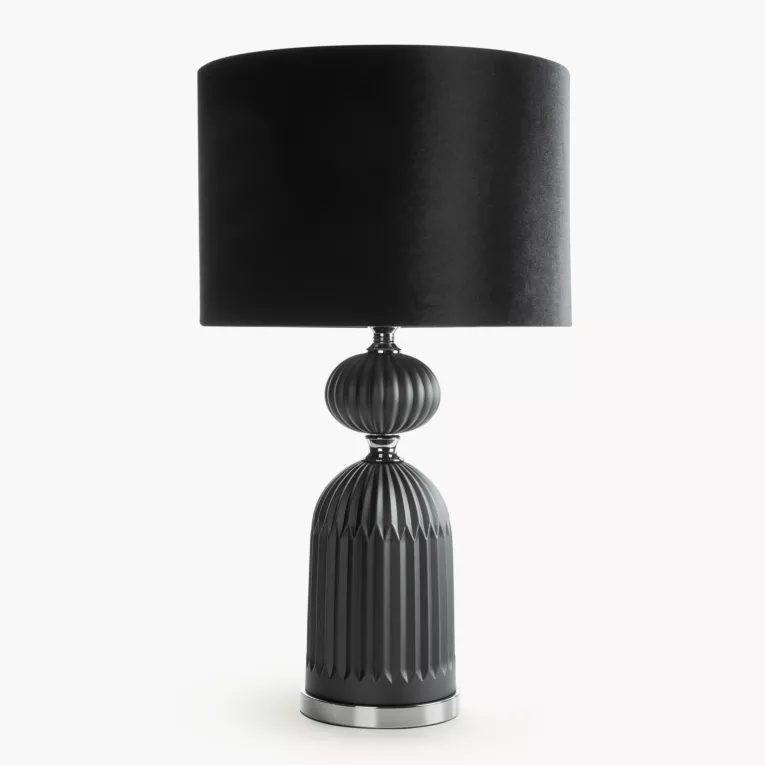 Lampa stołowa do pokoju czarna GIANA o szklanej tłoczonej podstawie i welwetowym abażurem