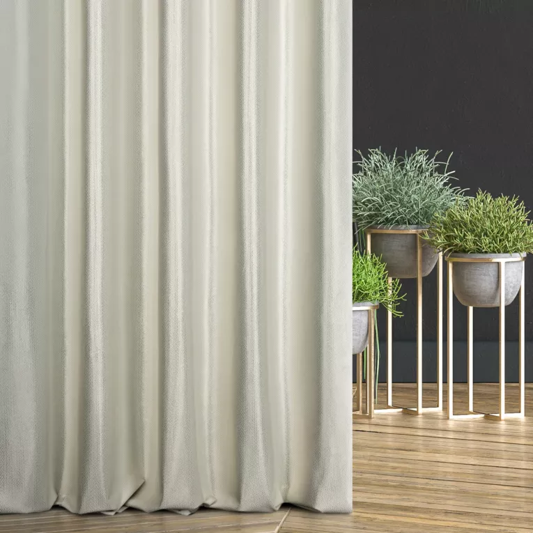 Zasłona szyta na taśmie 5 cm kremowo złota z miękkiej tkaniny welwetowej z drobnym błyszczącym nadrukiem