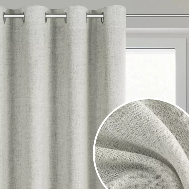 Zasłona beżowa o naturalnym melanżowym splocie 140x250 cm przelotka - LINDA