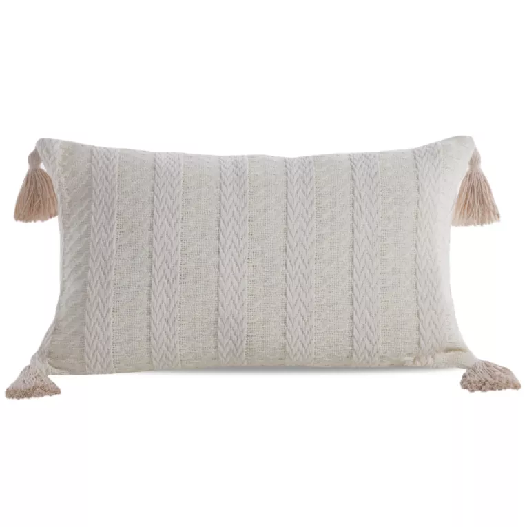 Dwustronna poduszka BOHO z chwostami na brzegach