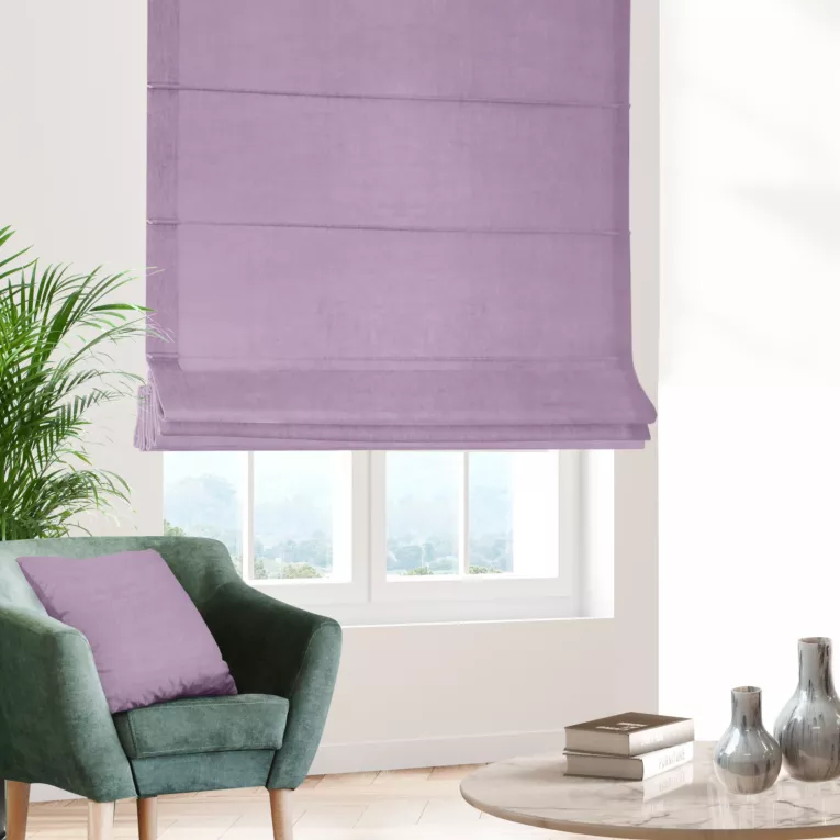 Roleta rzymska ENYA liliowa z miękkiej półmatowej tkaniny welwetowej