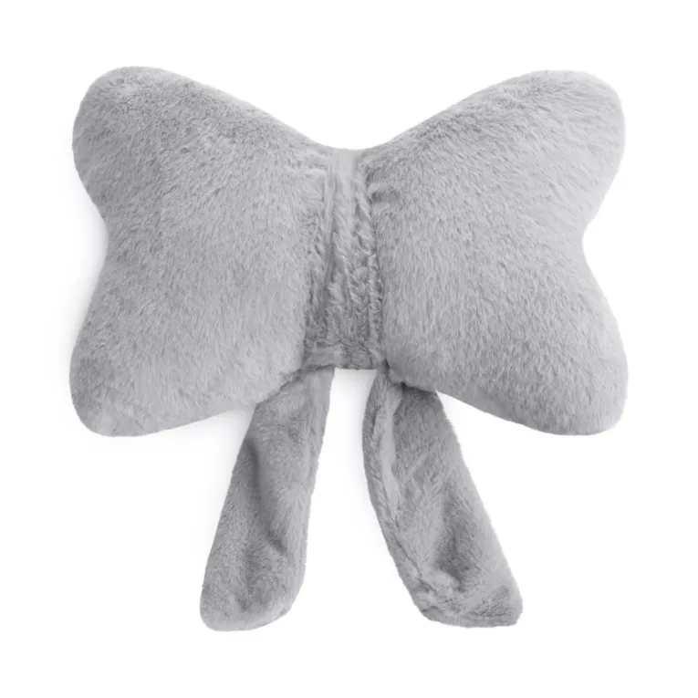 Poduszka w kształcie kokardy 37x30 cm z futerkowej tkaniny srebrna WIOSNA 135