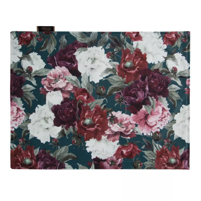 Komplet podkładek 4 szt 30x40 cm zielono, bordowy welwetowych VELVET 2 z nadrukiem barwnych kwiatów