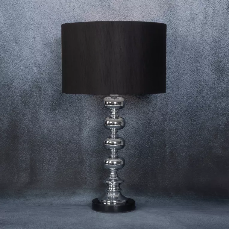 Lampa stołowa do salonu srebrno, czarna NIKI na podstawie z marmuru i metalu z abażurem z matowej tkaniny