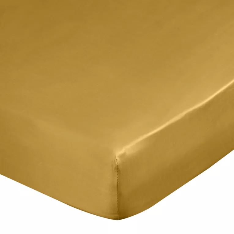 Prześcieradło z gumką 180x200 cm z satyny bawełnianej kolor musztardowy 125 g/m2 DINA Diva Line