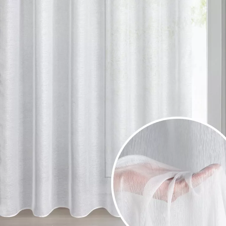 Firana biała o strukturze drobnego deszczyku wzór pionowy 400x250 cm taśma REBECCA