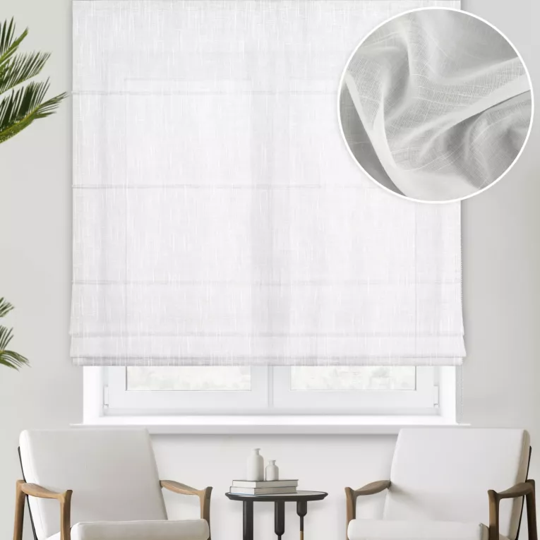 Roleta rzymska biała z tkaniny ze wzorem deszczyku