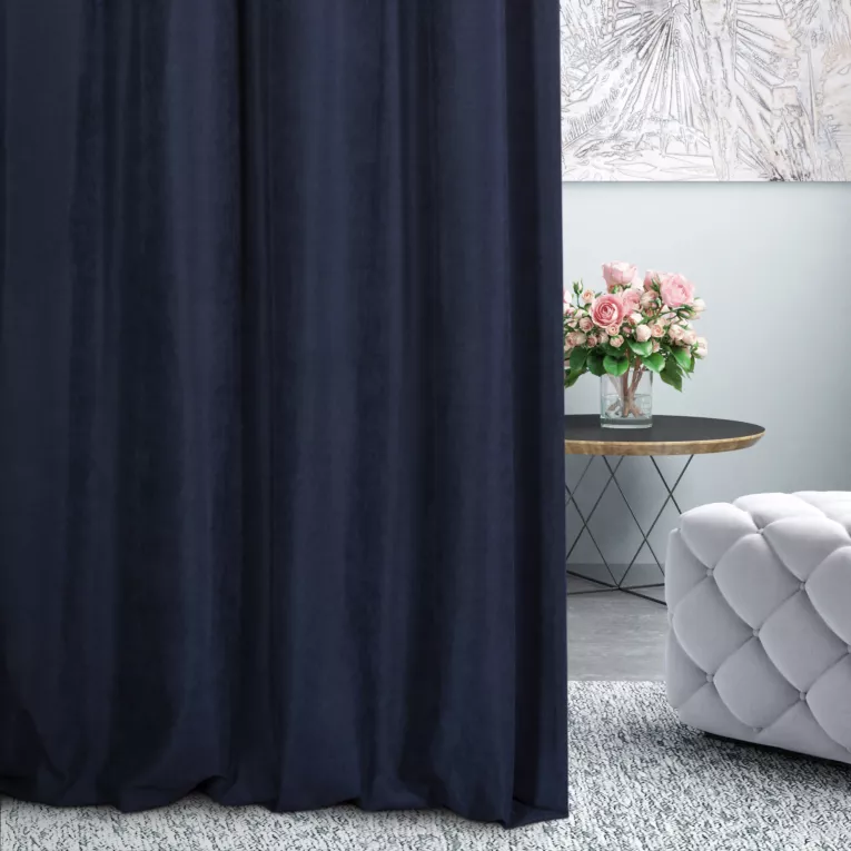 Zasłona szyta na taśmie 5 cm DORA - HIT granatowa z miękkiej tkaniny o welurowej strukturze