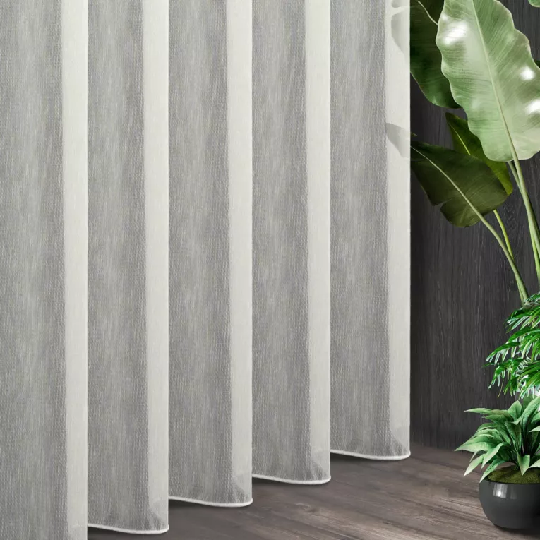 Tkanina firanowa gładka, matowa, uniwersalna baza, półprzezroczysta, o ozdobnym splocie, wykończona obciążnikiem