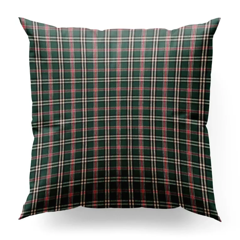 Poszewka szyta zielona z etaminy o geometrycznym wzorze w kratę, z dodatkiem bawełny