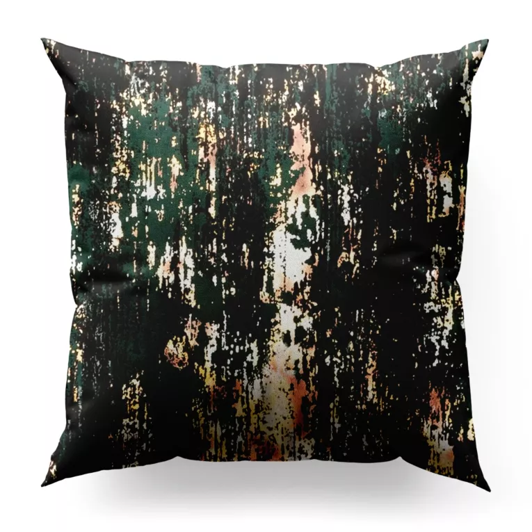 Poszewka szyta ciemnozielono czarna z tkaniny welwetowej z metalicznym nadrukiem