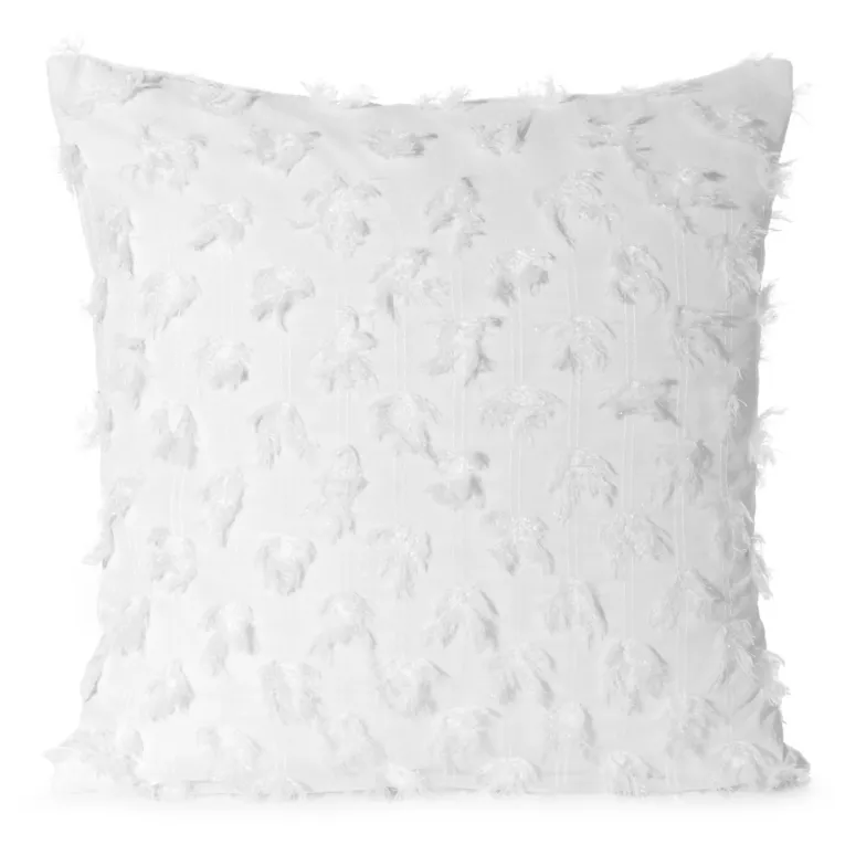 Poszewka na poduszkę 45x45 cm z tkaniny szyfonowej kolor biały zdobiona pomponami z błyszczącą nicią AURELIA Eva Minge