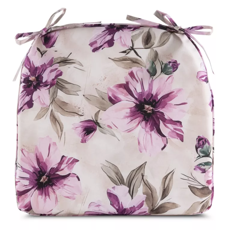 Poduszka na krzesło 38 x 40 x 4 cm wodoodporna kremowo, różowa zdobione roślinnym wzorem GARDEN