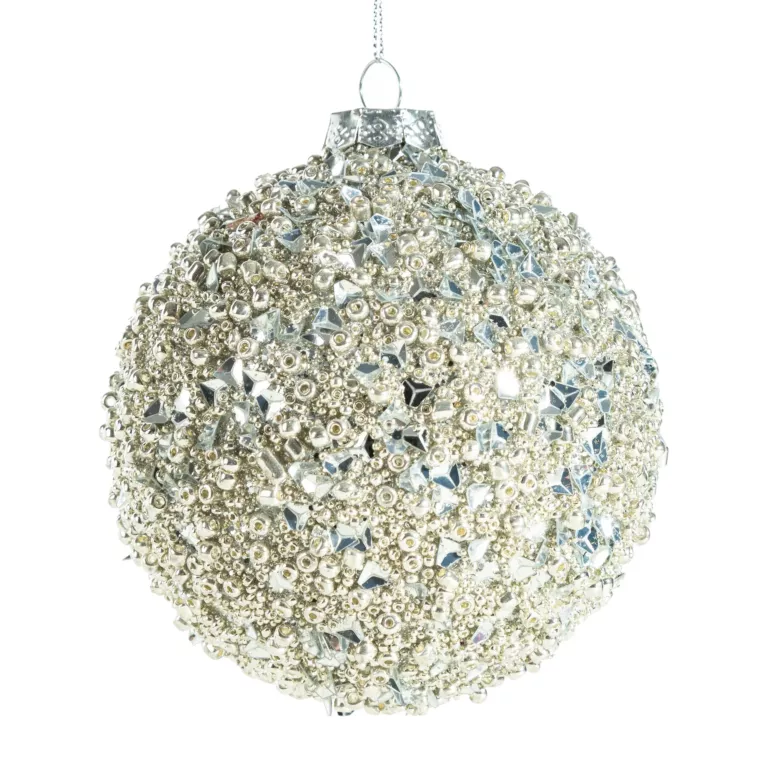 Szklana bombka choinkowa ręcznie zdobiona błyszczącymi cekinami i koralikami