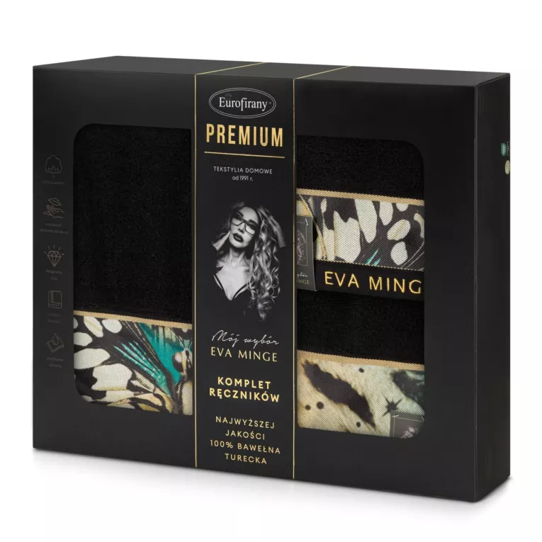 Zestaw ręczników bawełnianych na prezent 3 szt kolor czarny 500 g/m2 Eva Minge 15