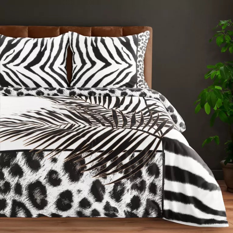 Pościel 160x200 cm z makosatyny bawełnianej kolor biały, czarny z designerskim wzorem Eva Minge