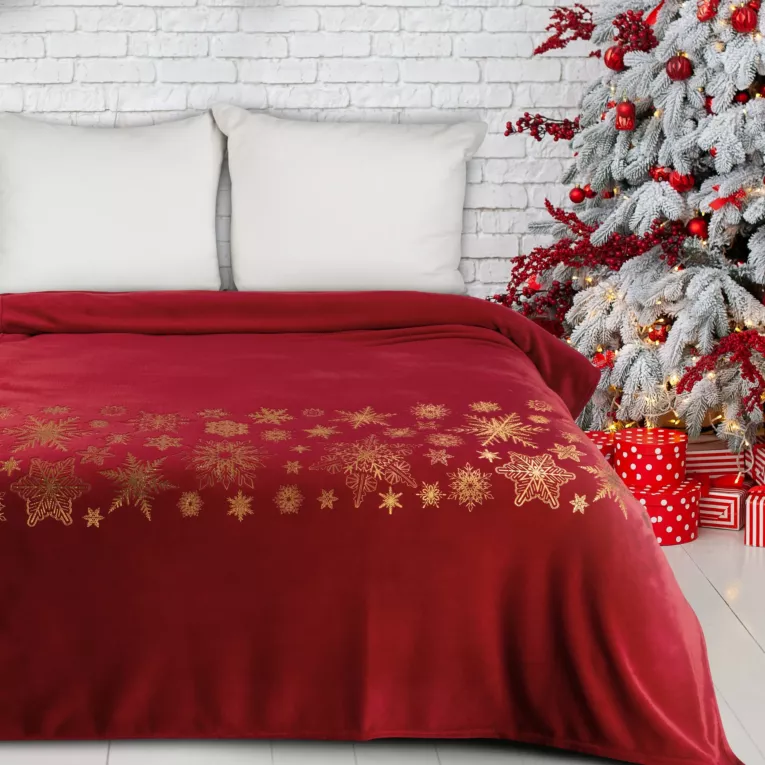 Koc 150x200 cm czarno, złoty ozdobiony gwiazdkami JOY