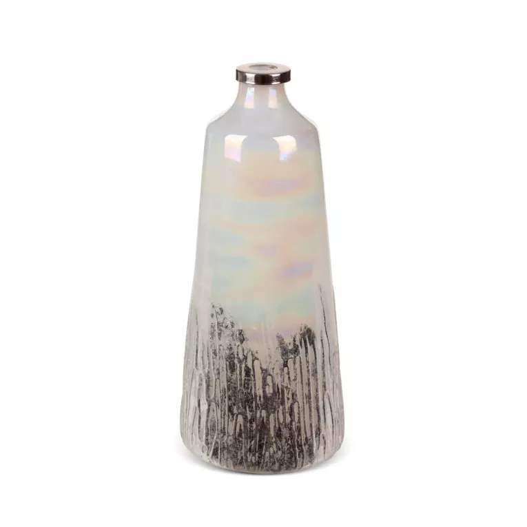 Wazon ADEN z opalizującego szkła artystycznego ze srebrnym zdobieniem