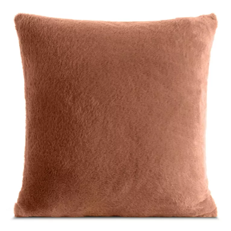 Poszewka na poduszkę 45x45 cm jasnobrązowa z miękkiej futrzanej tkaniny NINA