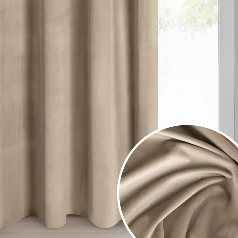 Zasłona ciemnobeżowa z matowego welwetu 140x250 cm przelotka - MELANIE