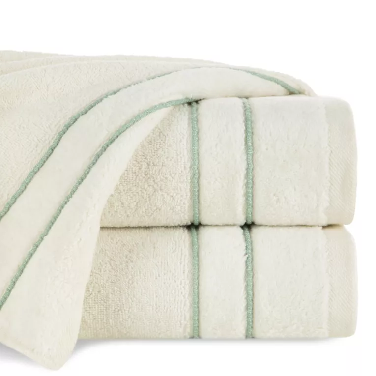 Ręcznik kąpielowy 50x90 cm bawełniany kolor kremowy z kontrastującymi paseczkami 500 g/m2 SIBEL