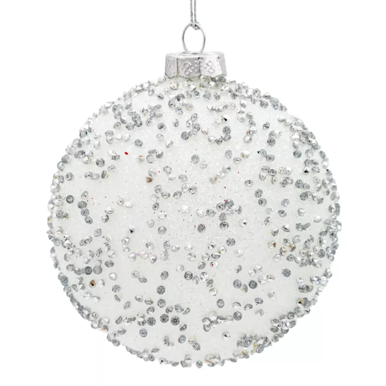 Szklana bombka choinkowa obsypana lśniącymi kryształkami
