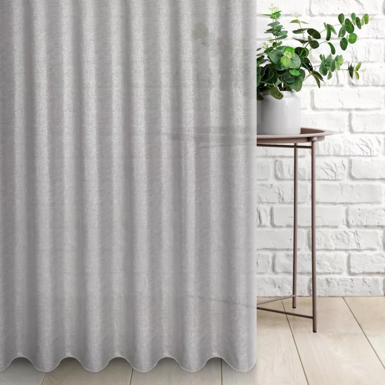 Zasłona szyta na taśmie 5 cm ADISA srebrna o luźnym lnianym splocie z błyszczącą nicią