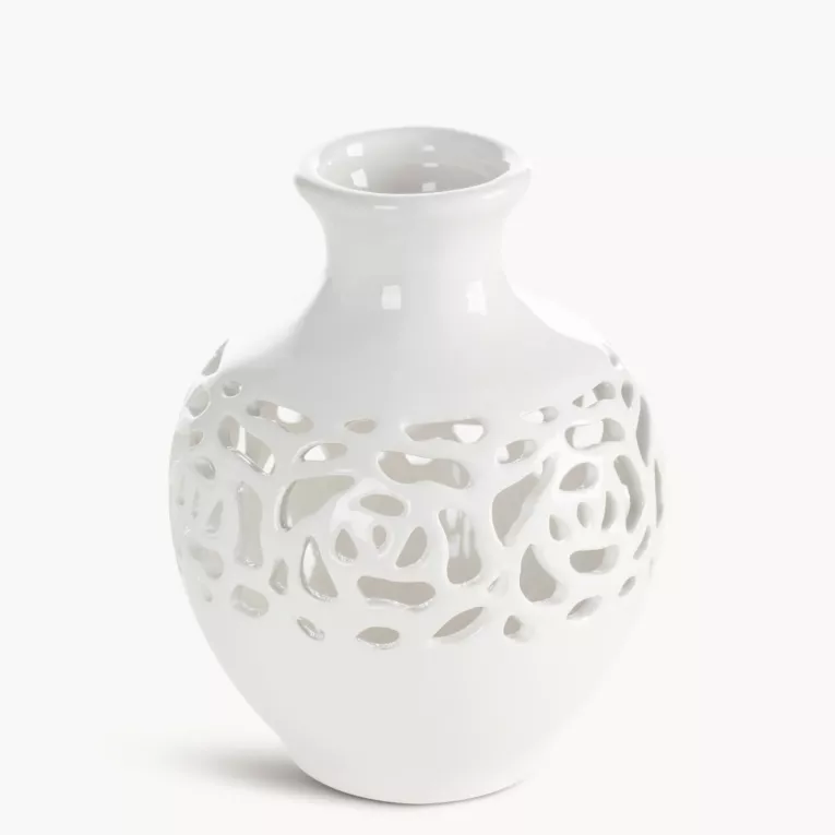 Wazon dekoracyjny biały wykończony ażurowym wzorem 14x18 cm CELIA