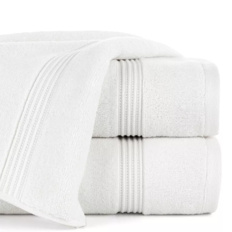 Ręcznik kąpielowy 50x90 cm bawełniany kolor biały 0 twist zdobiony paseczkami 550 g/m2 MOLLY