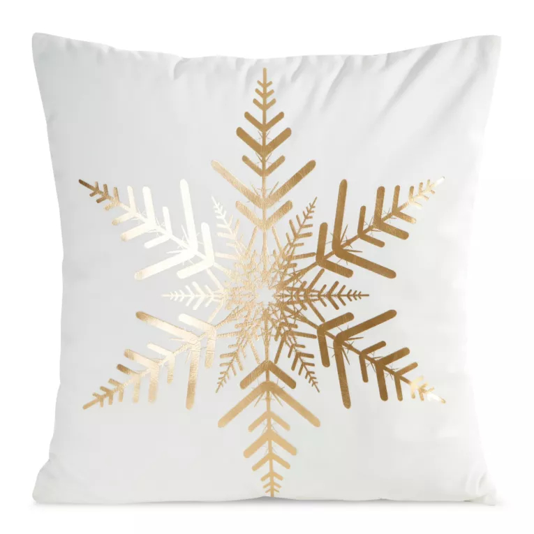 Poszewka na poduszkę 45x45 cm welwetowa, biało szampańska zdobiona śnieżynkami JOY