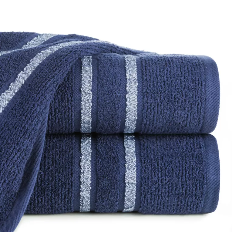 Ręcznik do rąk 30x50 cm bawełniany kolor granatowy w kontrastujące pasy 500 g/m2 DINA