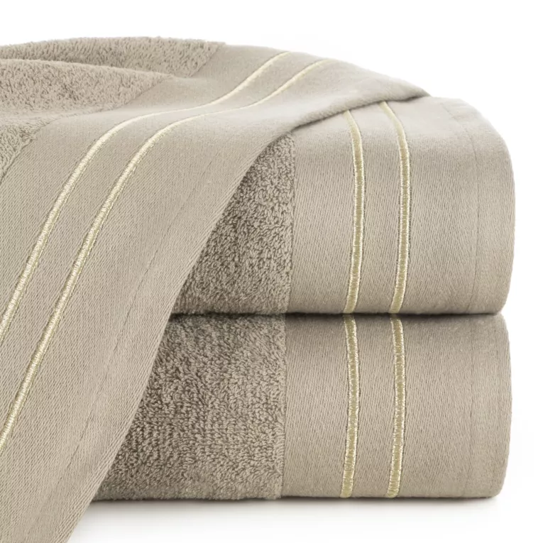 Ręcznik kąpielowy 50x90 cm bawełniany kolor beżowy z haftowanymi paseczkami 500 g/m2 OLIVIA