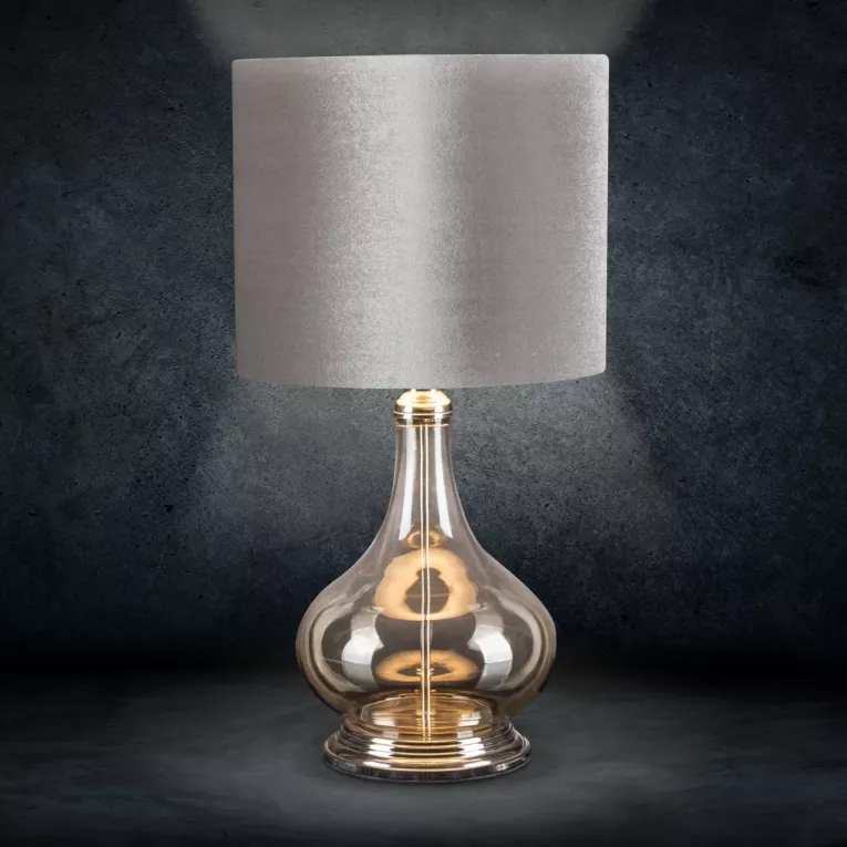 Lampa stołowa NELL na podstawie łączącej szkło i metal z welwetowym abażurem