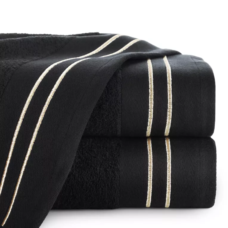 Ręcznik kąpielwoy 70x140 cm bawełniany kolor czarny z haftowanymi paseczkami 500 g/m2 OLIVIA