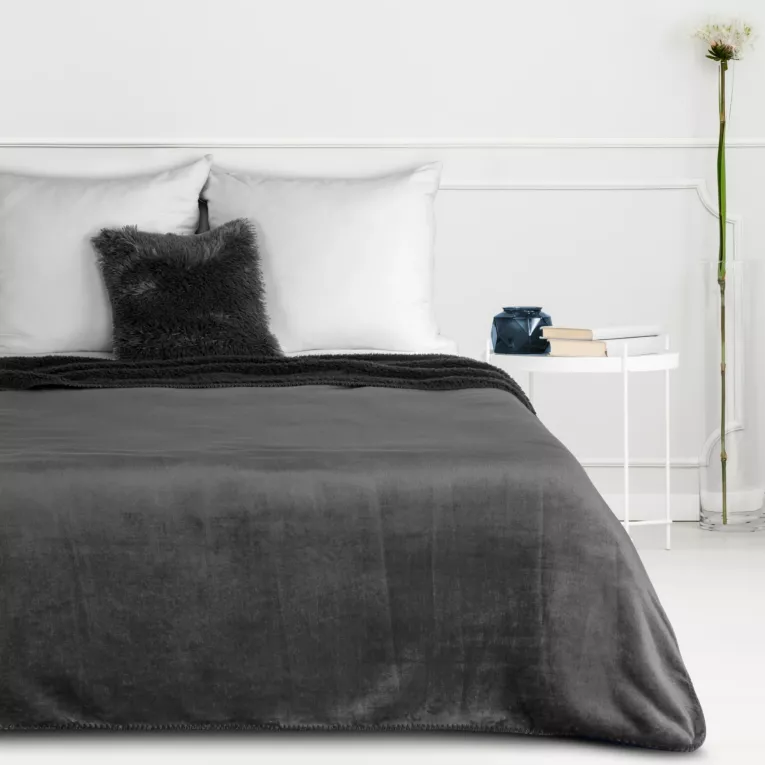 Koc 200x220 stalowy z miękkiego polaru ze strukturą baranka TEDY Eurofirany Premium