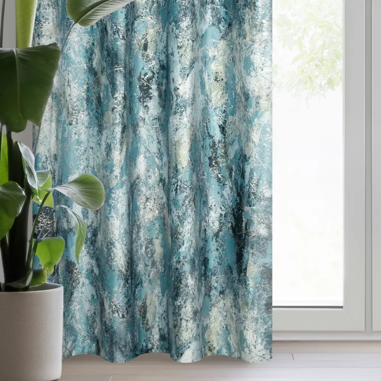 Zasłona welwetowa turkusowa z efektem błyszczącej przecierki 140x250 cm przelotka - MALIA