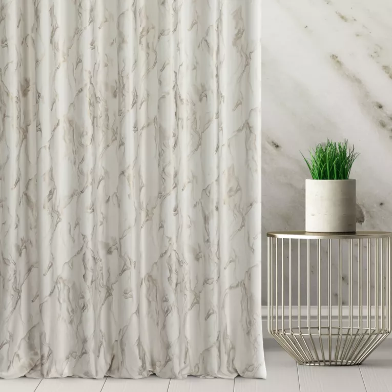 Zasłona szyta na taśmie 5 cm biało złocista z tkaniny welwetowej ze złotym marmurkowym nadrukiem