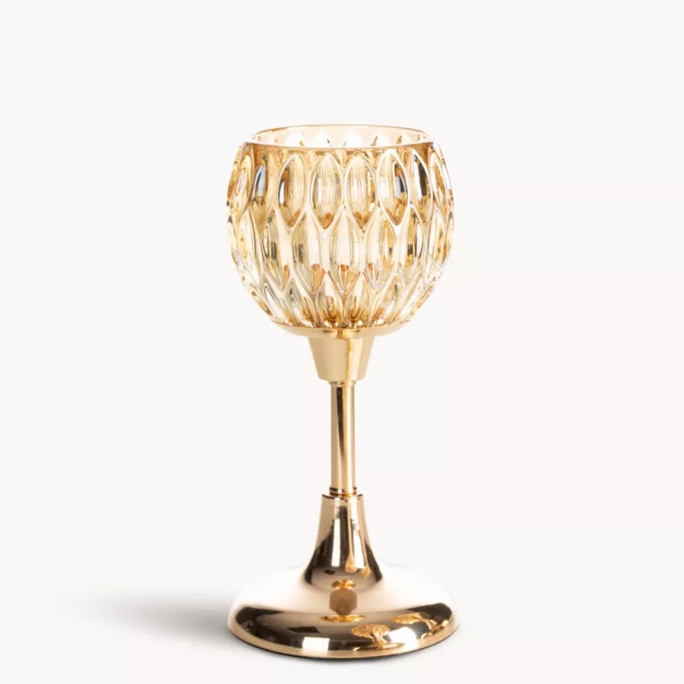 Świecznik dekoracyjny złoty ze szlanym tłoczonym kielichem  rozmiar 11x22 cm SALMA