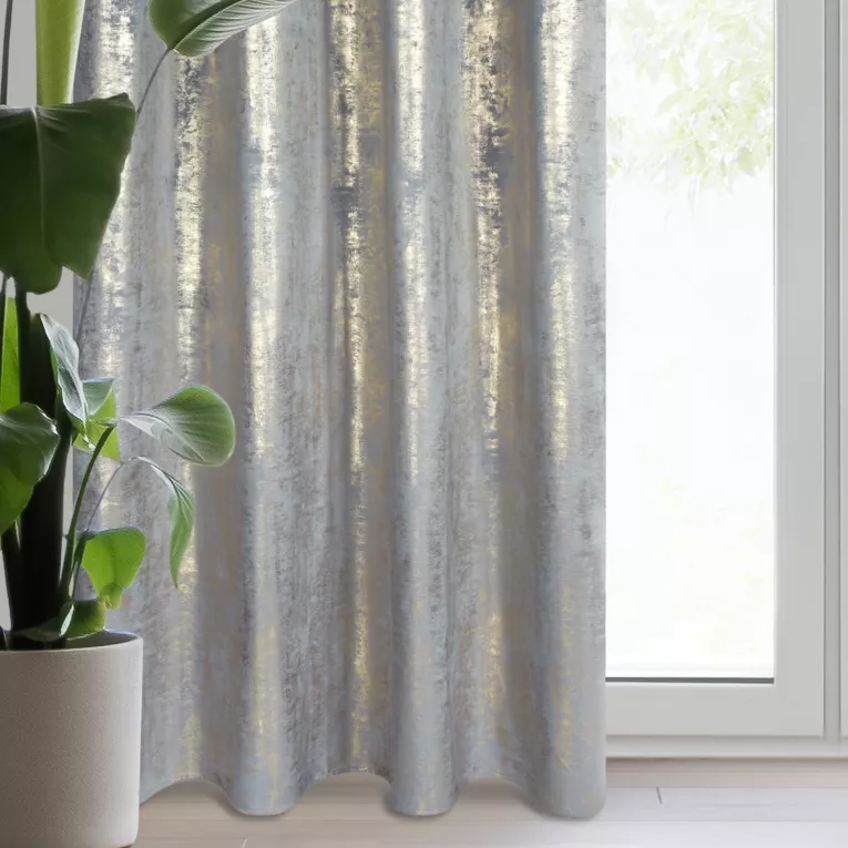 Zasłona welwetowa srebrno, złota zdobiona przecieranym wzorem 140x250 cm przelotka - RENIA