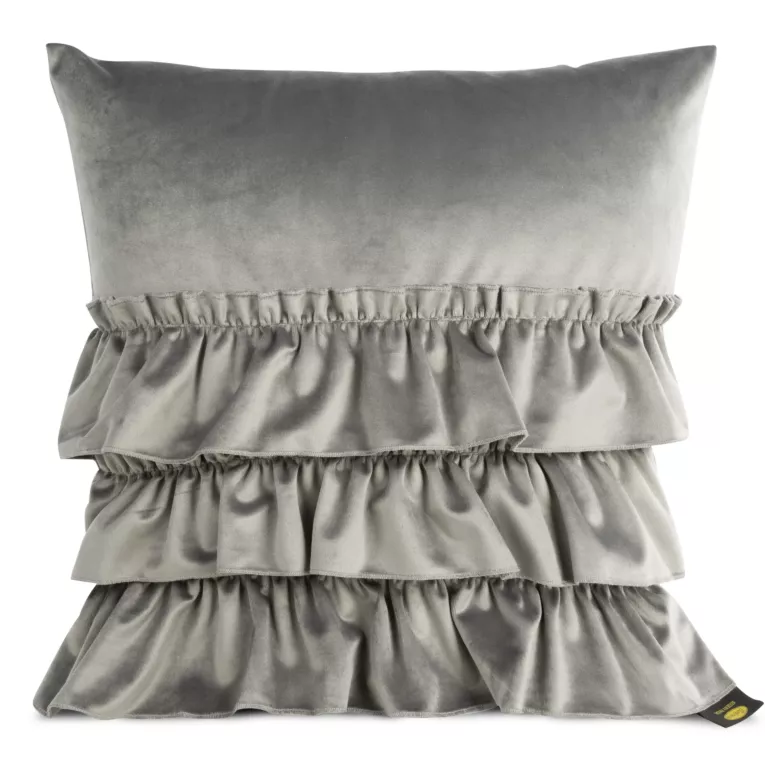 Poszewka na poduszkę 45x45 cm welwetowa stalowa z trzema falbanami CHARLOTTE