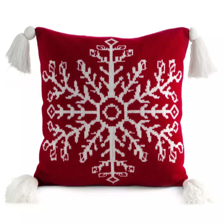 Poszewka na poduszkę 45x45 cm świąteczna czerwono biała o plecionej strukturze z chwostami