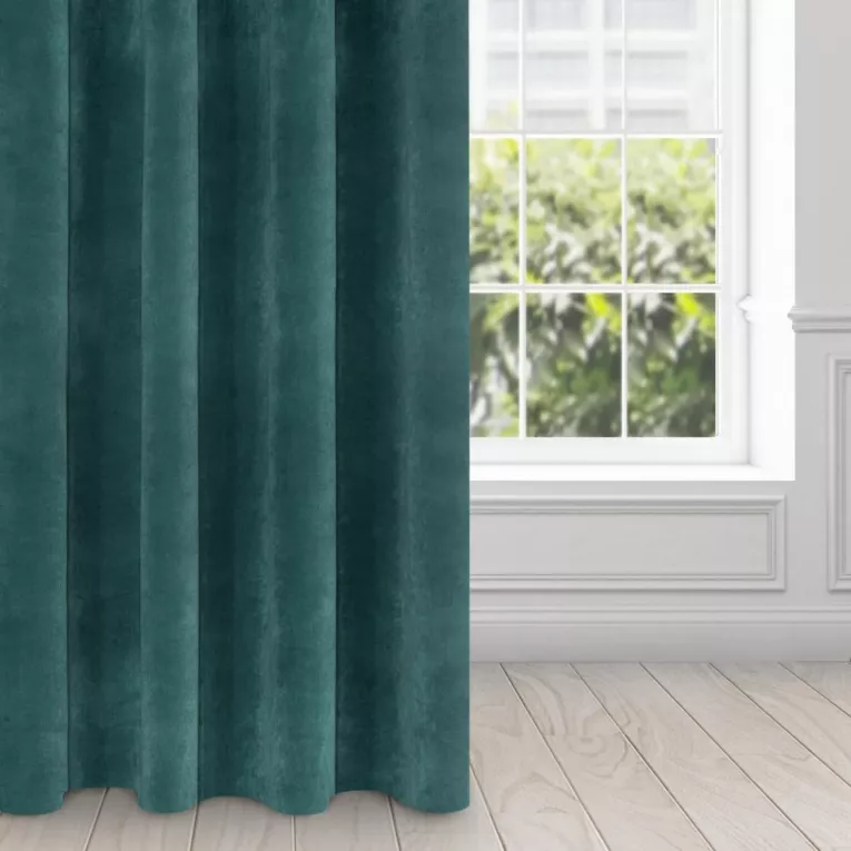 Zasłona ciemnoturkusowa z ekskluzywnego aksamitnego welwetu 290 g/m2 140x250 cm 10 szt. przelotek - VILLA