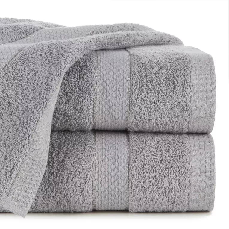 Ręcznik kąpielowy 70x140 cm bawełniany kolor srebrny z bordiurą w paseczki 500 g/m2 BARI