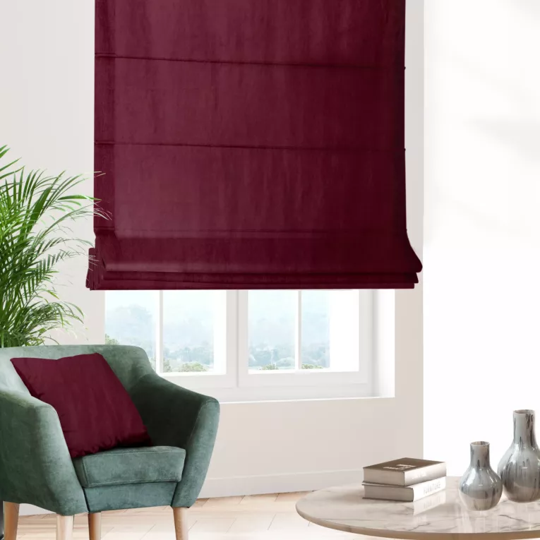 Roleta rzymska SAFARI bordowa z miękkiej welwetowej tkaniny z połyskiem