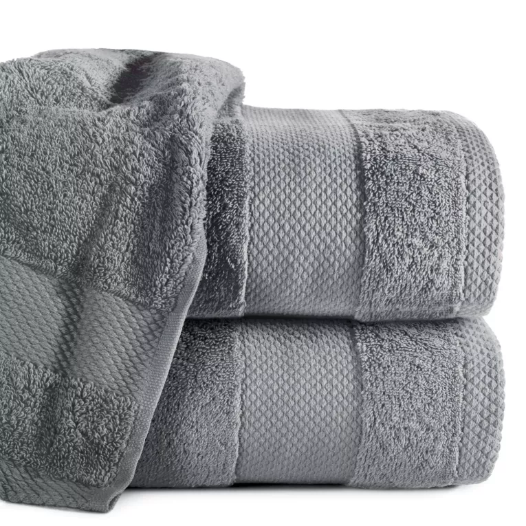 Ręcznik kąpielowy 70x140 cm bawełniany kolor stalowy z żakardową bordiurą w stylu eko 500 g/m2 LORITA